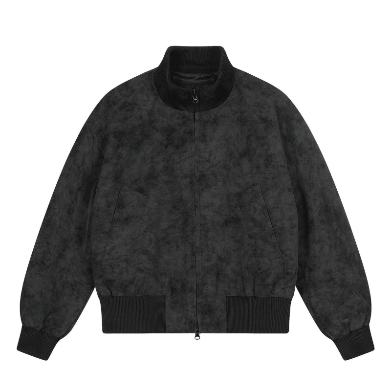 Muška kožna bomber jakna sa stojećim ovratnikom, široki kroj, američki gradski stil, zima