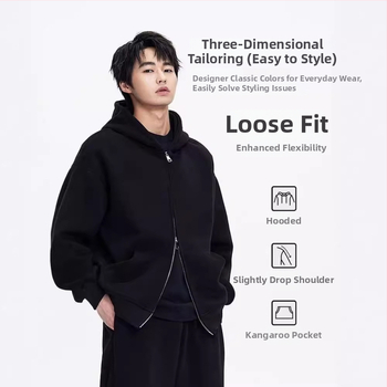 Βαρύ αμερικάνικο ρετρό oversize μπουφάν με κουκούλα και διπλό φερμουάρ για άνδρες