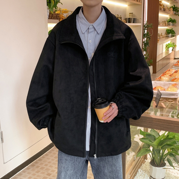 Amerikai stílusú, nehéz szarvasbőr fleece kabát férfiaknak, tavasz, lazán szabott, pilóta gallér, cipzár, egyszínű, Chen Shida márka, páros