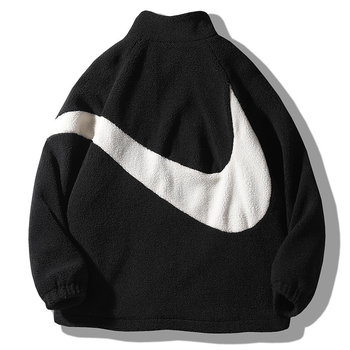 Férfi téli vastag fleece sportdzseki jacquard mintázattal és színblokkokkal, állógallér, elöl cipzár, casual stílus