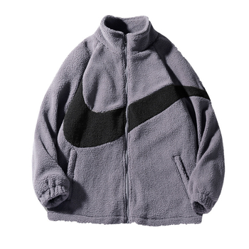 Férfi téli vastag fleece sportdzseki jacquard mintázattal és színblokkokkal, állógallér, elöl cipzár, casual stílus