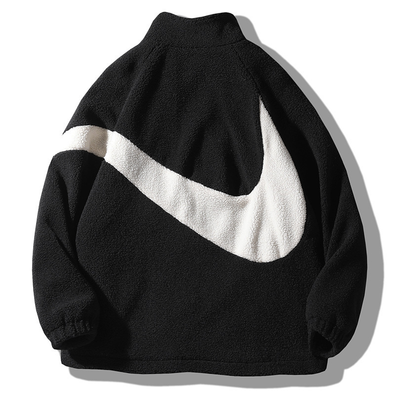 Férfi téli vastag fleece sportdzseki jacquard mintázattal és színblokkokkal, állógallér, elöl cipzár, casual stílus
