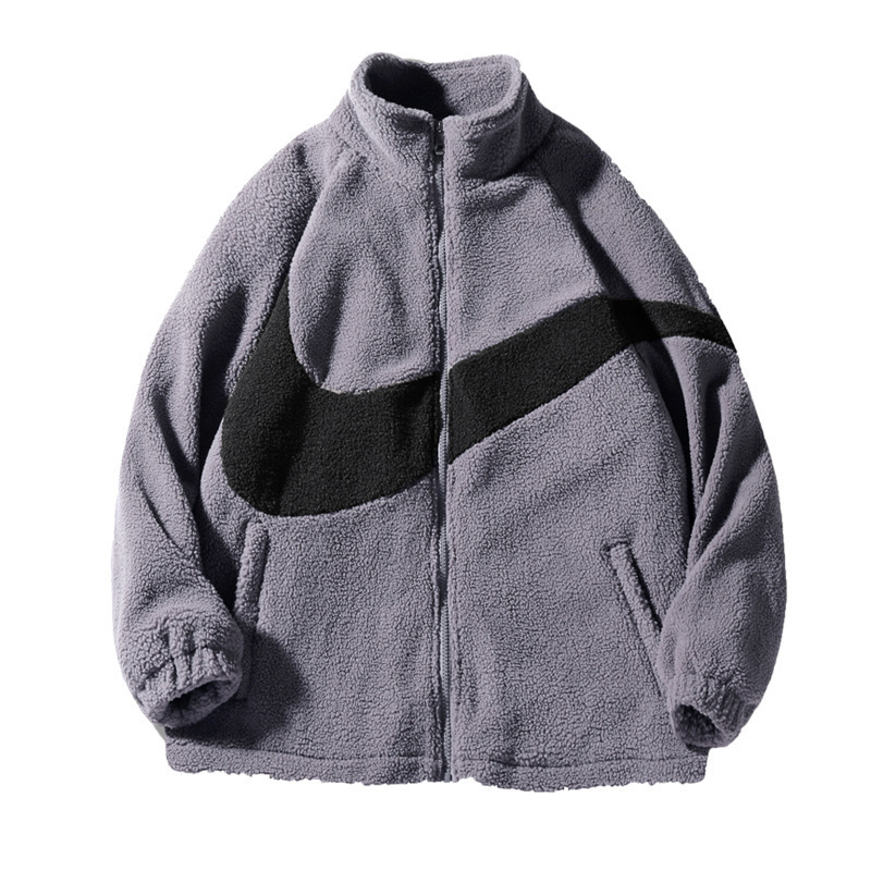 Férfi téli vastag fleece sportdzseki jacquard mintázattal és színblokkokkal, állógallér, elöl cipzár, casual stílus