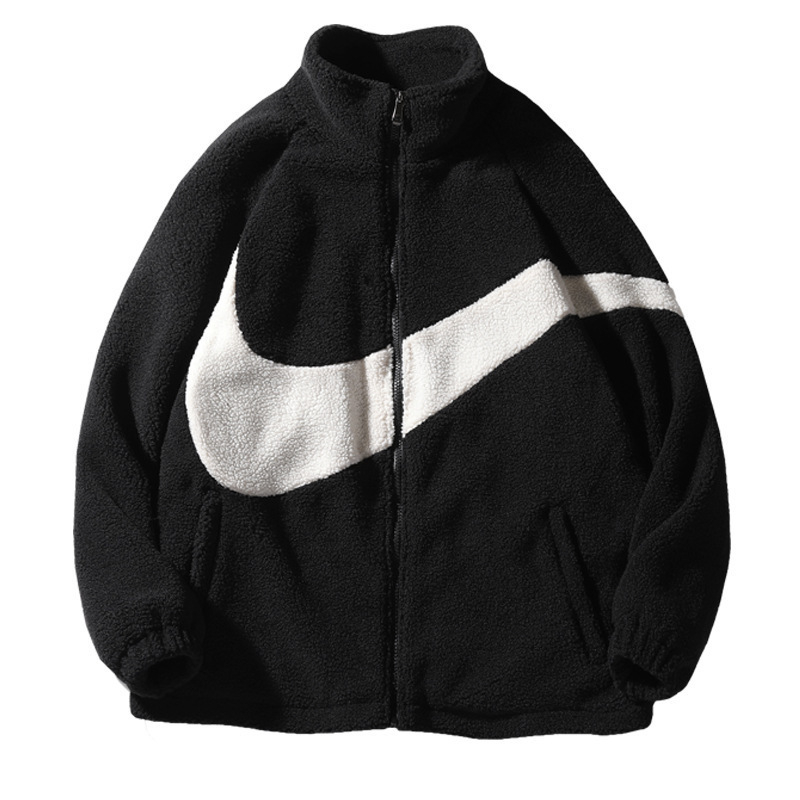 Férfi téli vastag fleece sportdzseki jacquard mintázattal és színblokkokkal, állógallér, elöl cipzár, casual stílus