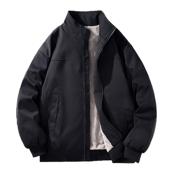 Férfi fleece-béléssel, vastag álló galléros dzseki – téli meleg, laza, minimalist stílusú, univerzális külső ruházat