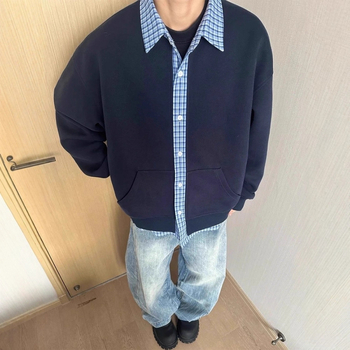 Férfiaknak szóló, amerikai retro patchwork kockás kardigán-sweatshirt, őszi 2026, lazán szabott