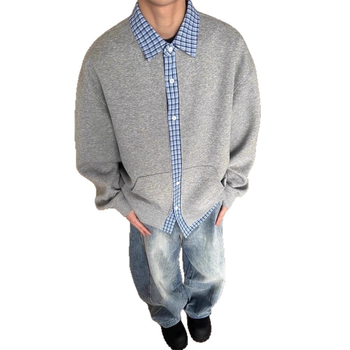Férfiaknak szóló, amerikai retro patchwork kockás kardigán-sweatshirt, őszi 2026, lazán szabott