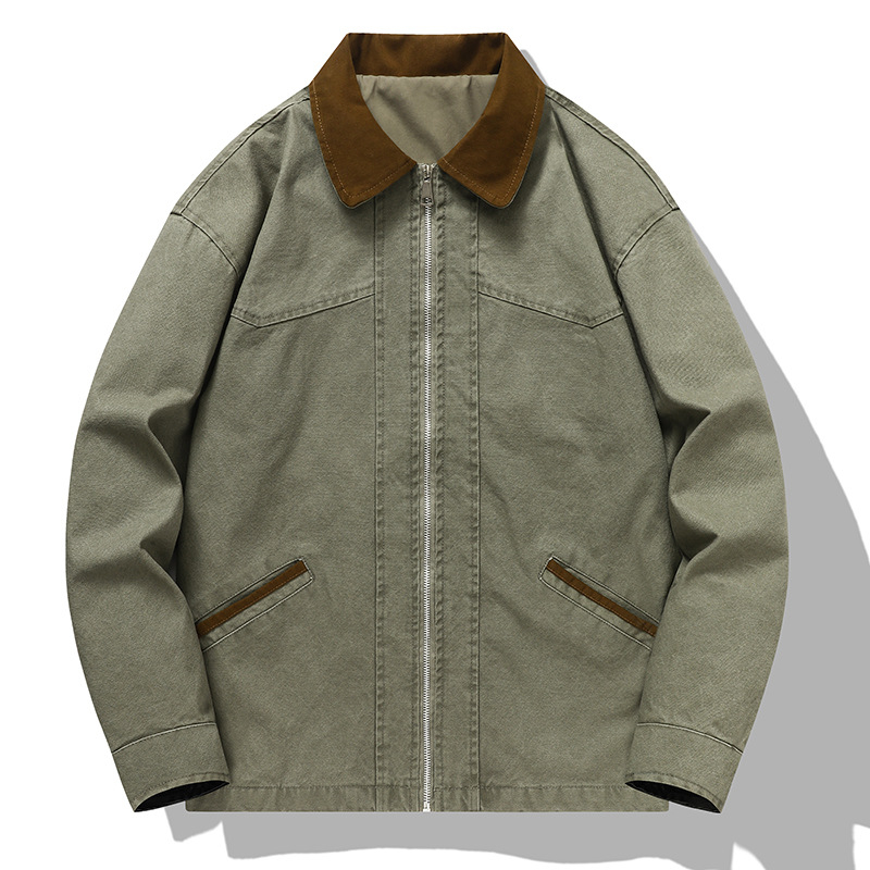 Férfi denim dzseki gallérral, laza szabás, méretek S-8XL, tavasz–ősz