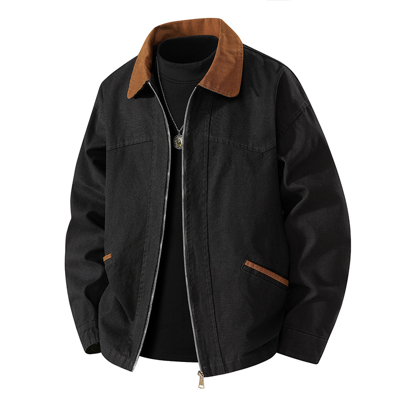 Férfi denim dzseki gallérral, laza szabás, méretek S-8XL, tavasz–ősz