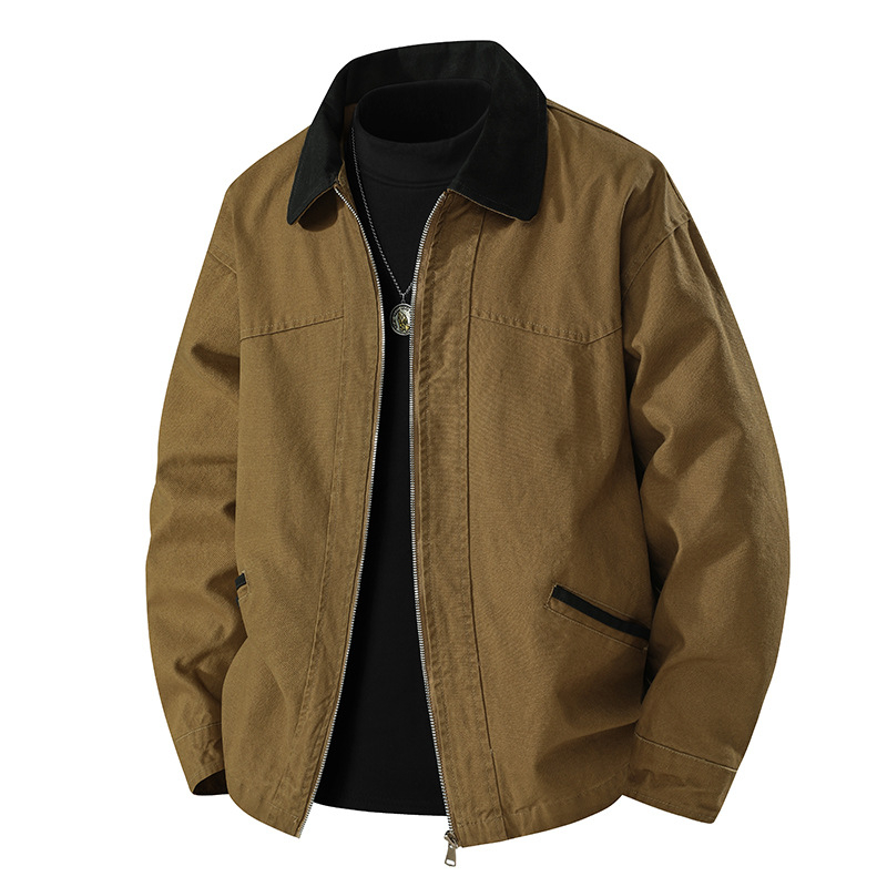Férfi denim dzseki gallérral, laza szabás, méretek S-8XL, tavasz–ősz
