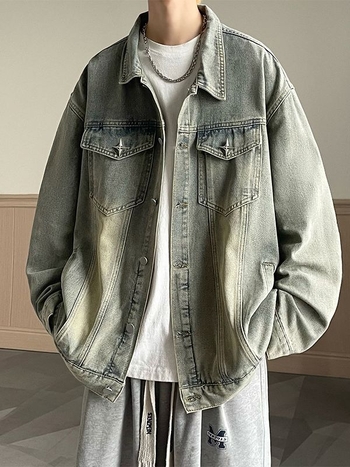 Férfi denim dzseki tavasz–ősz 2023, amerikai streetwear, retro munkásdzseki, laza szabás, baseball stílus