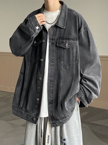 Férfi denim dzseki tavasz–ősz 2023, amerikai streetwear, retro munkásdzseki, laza szabás, baseball stílus