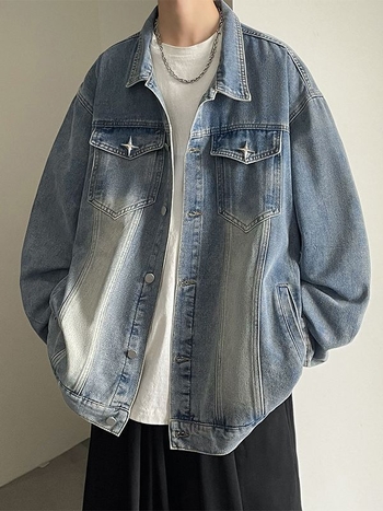 Férfi denim dzseki tavasz–ősz 2023, amerikai streetwear, retro munkásdzseki, laza szabás, baseball stílus