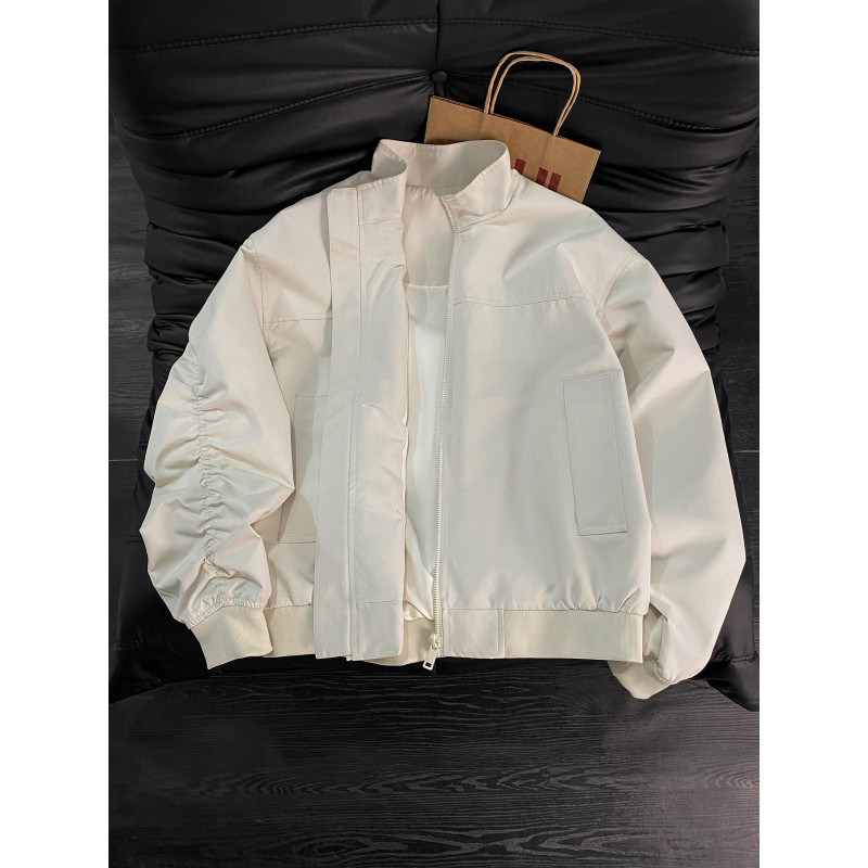 Férfiaknak szóló egyszínű amerikai stílusú edzőkabát (flight jacket), tavasz–ősz, rövid szabású baseball kabát, háromvédelmes védelem a szélre, víz ellen és por ellen