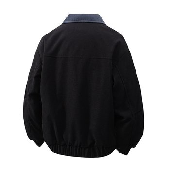 Férfi denim dzseki fleece béléssel, hamis két darabos megjelenés, meleg, laza szabású, hongkongi stílus