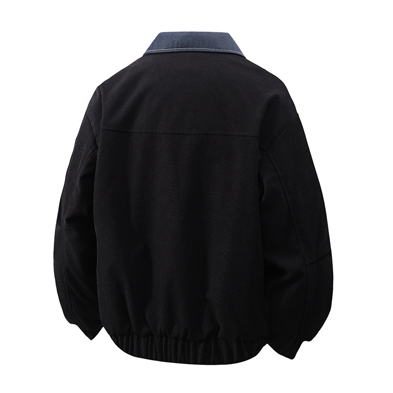 Férfi denim dzseki fleece béléssel, hamis két darabos megjelenés, meleg, laza szabású, hongkongi stílus