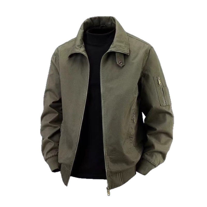 Férfiak számára készült munkaruha dzseki, 100% pamut, egyszínű, nagy méret, amerikai stílusú pilóta gallér, retro casual