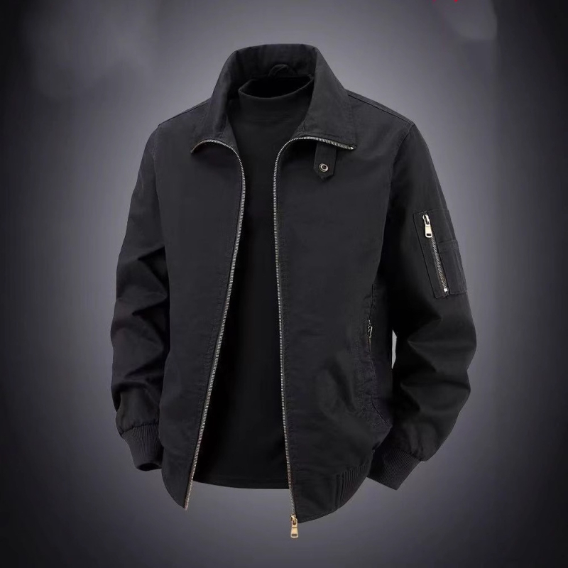 Férfiak számára készült munkaruha dzseki, 100% pamut, egyszínű, nagy méret, amerikai stílusú pilóta gallér, retro casual