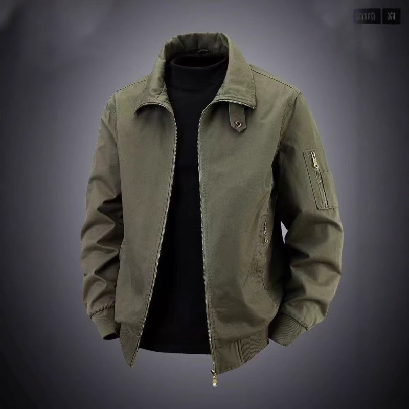 Férfiak számára készült munkaruha dzseki, 100% pamut, egyszínű, nagy méret, amerikai stílusú pilóta gallér, retro casual