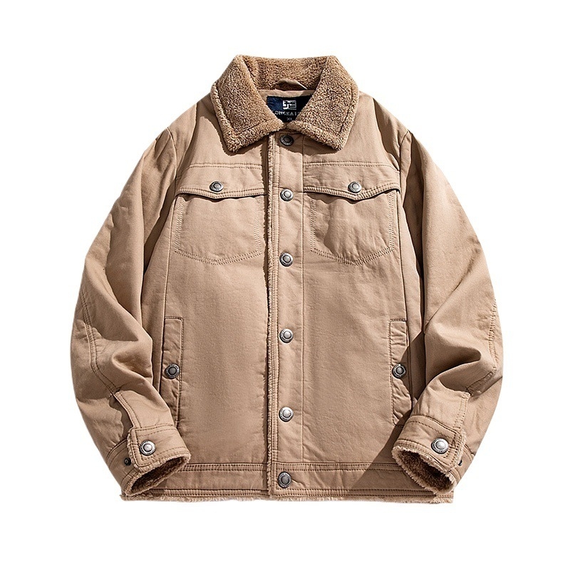 Férfi üzleti casual dzseki gallérral, fleece béléssel, vastag töltettel, pamutanyagból, plusz méret