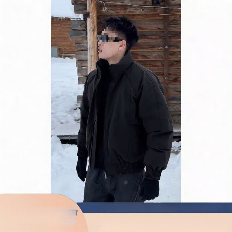 Férfi rövid pehelydzseki fehér kacsa downnal, állónyakú, téli vastag, meleg