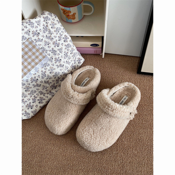 Ženske papuče od pliša sa zatvorenim prstom i debelim potplatom, slip-on u Birkenstock stilu, za jesen i zimu.