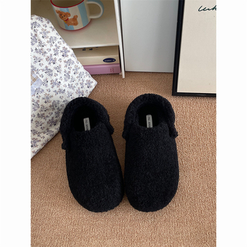 Ženske papuče od pliša sa zatvorenim prstom i debelim potplatom, slip-on u Birkenstock stilu, za jesen i zimu.