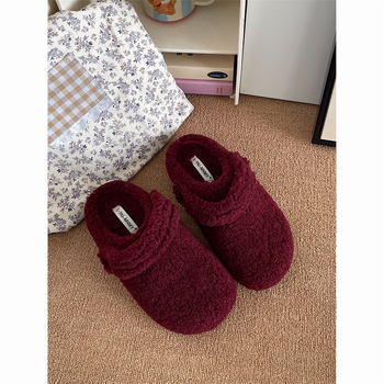 Ženske papuče od pliša sa zatvorenim prstom i debelim potplatom, slip-on u Birkenstock stilu, za jesen i zimu.