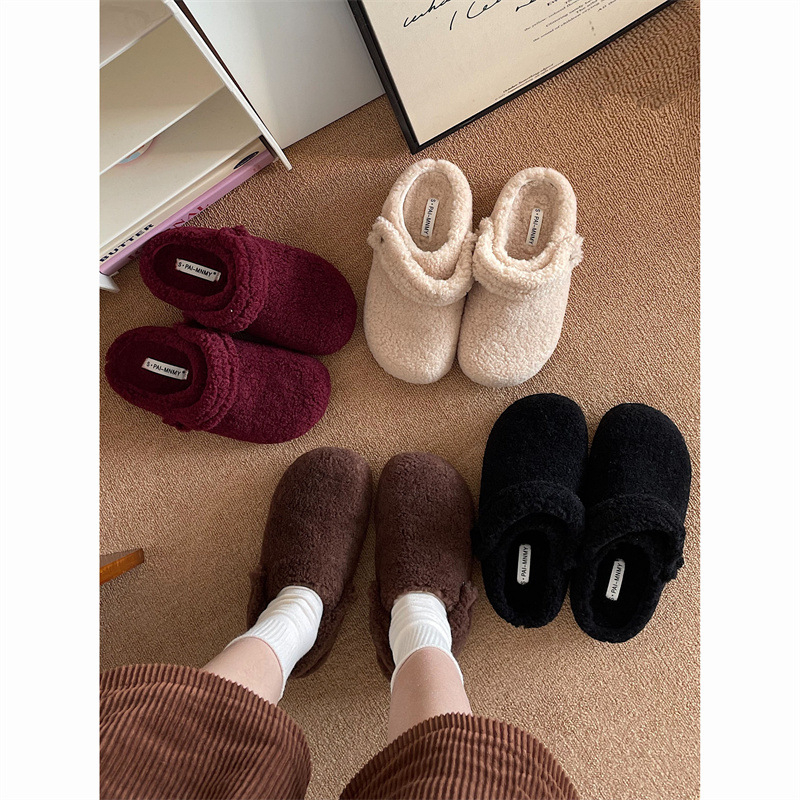 Ženske papuče od pliša sa zatvorenim prstom i debelim potplatom, slip-on u Birkenstock stilu, za jesen i zimu.