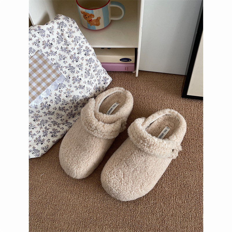 Ženske papuče od pliša sa zatvorenim prstom i debelim potplatom, slip-on u Birkenstock stilu, za jesen i zimu.