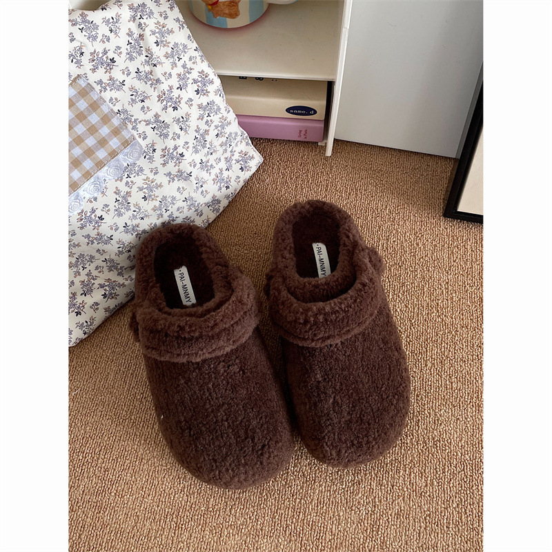 Ženske papuče od pliša sa zatvorenim prstom i debelim potplatom, slip-on u Birkenstock stilu, za jesen i zimu.