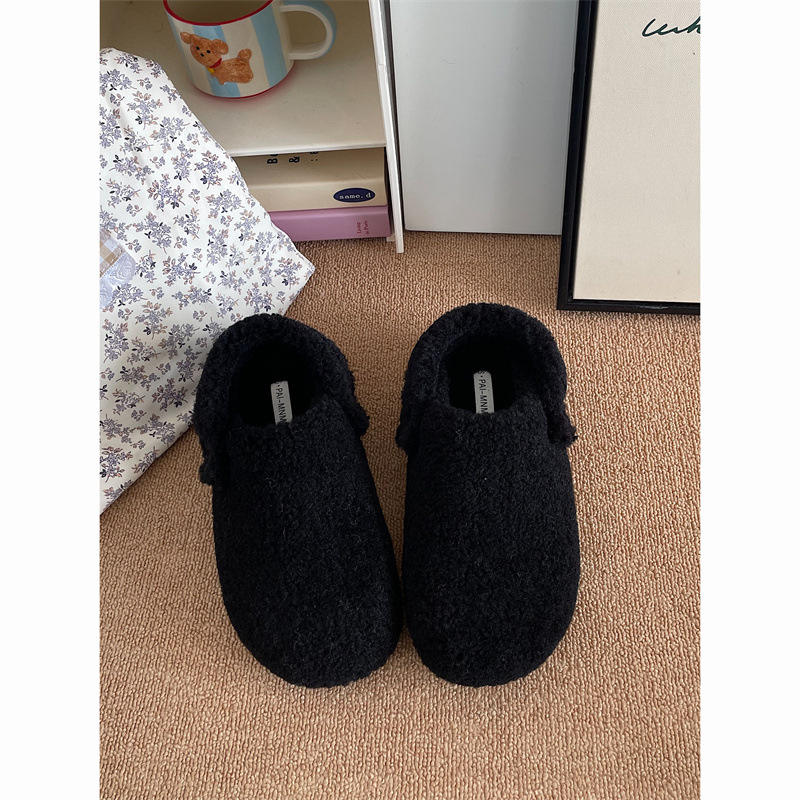 Ženske papuče od pliša sa zatvorenim prstom i debelim potplatom, slip-on u Birkenstock stilu, za jesen i zimu.
