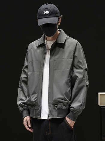 Férfi állógalléros edződzseki, funkcionális kültéri windbreaker, egyszínű, rövid fazon, tavasz–ősz