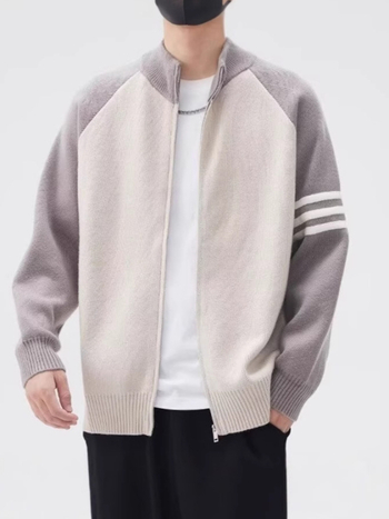 Férfi patchwork színblokkokkal cardigan kabát, téli kötött, utcai stílus