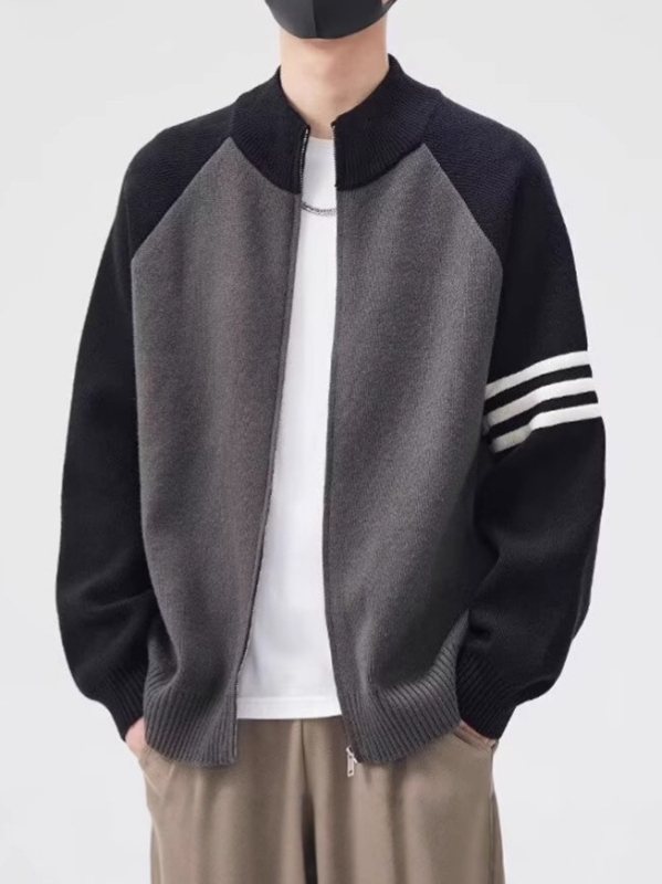 Férfi patchwork színblokkokkal cardigan kabát, téli kötött, utcai stílus