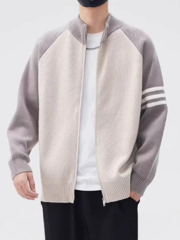 Férfi patchwork színblokkokkal cardigan kabát, téli kötött, utcai stílus