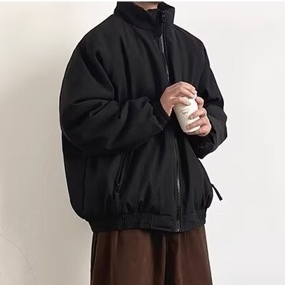 Japán retro vastagított állógalléros kabát férfiaknak, téli, lazán szabott, uniszex munkaruha poliészter