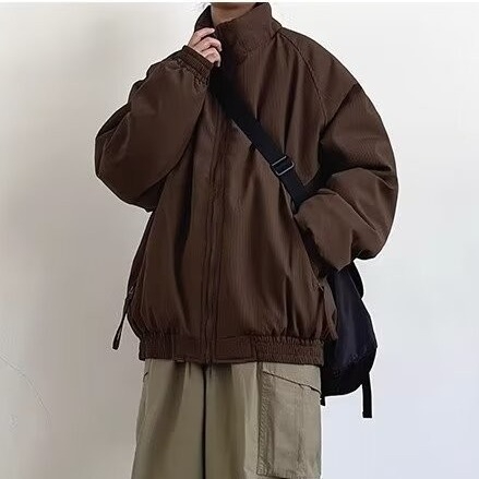 Japán retro vastagított állógalléros kabát férfiaknak, téli, lazán szabott, uniszex munkaruha poliészter