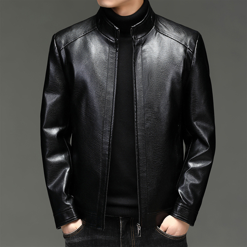 2025-ös téli férfi PU bőrdzseki – minimalistikus, lezser stílus, cipzár és álló gallér, egyszínű