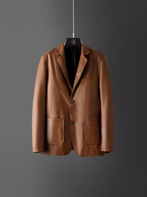 Muška PU kožna jakna za jesen/zimu, opušteni kroj, srednje duljine, poslovno-casual stil, plus veličina.