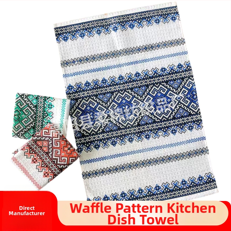 Ispisane kuhinjske krpe za čaj, paket od 10 komada, mješavina poliestera i pamuka, waffle tkanina, boemski stil kuhinjskih krpa