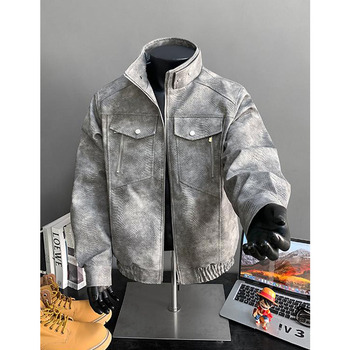 Američka retro PU kožna jakna s mat završnim slojem i uzorkom zmije, muška, proljeće, CleanFit, Detroit radnička jakna