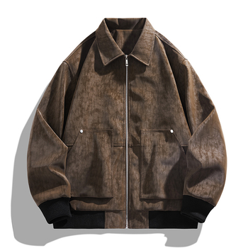 Férfi PU bőrdzseki, gallérral, dupla záródással, kapucnival, motoros stílusú, retro amerikai streetwear