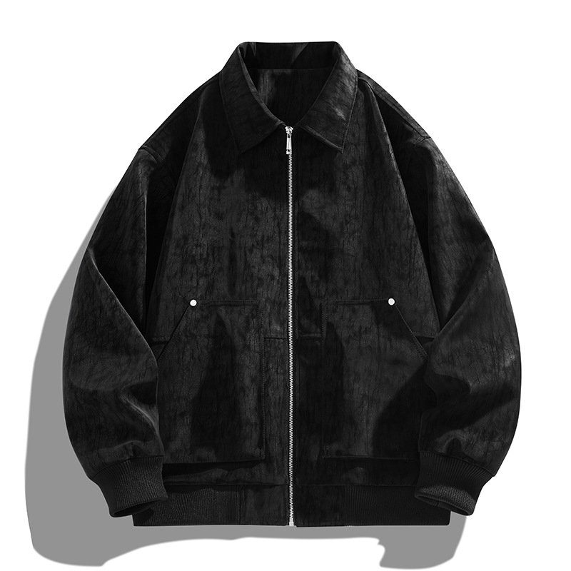 Férfi PU bőrdzseki, gallérral, dupla záródással, kapucnival, motoros stílusú, retro amerikai streetwear