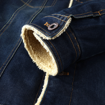 Férfi denim-pamut dzseki, casual stílus, amerikai verzió, laza szabás, vastag fleece-bélés