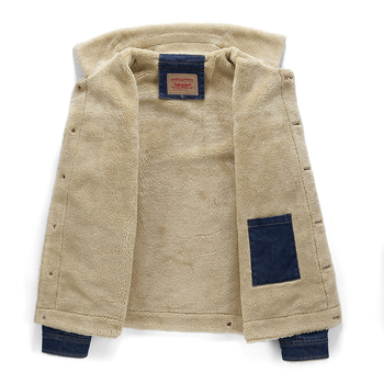 Férfi denim-pamut dzseki, casual stílus, amerikai verzió, laza szabás, vastag fleece-bélés