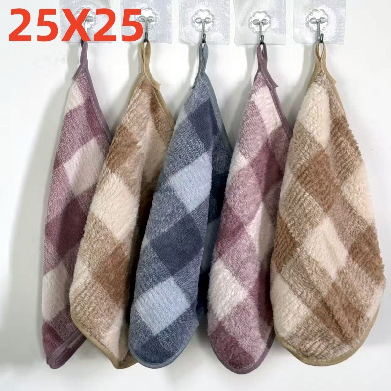 Dvostruka krpa za suđe od koralnog baršuna, 25×25 cm, debela, otporna na masnoće, s mogućnošću vješanja