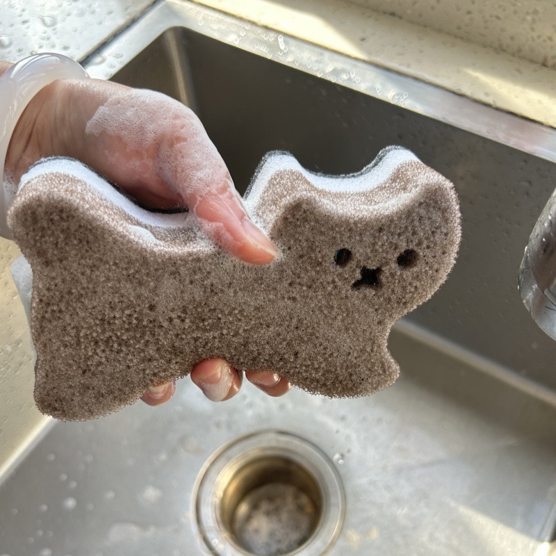 Fuwei Slatka crtani mačka, trostruki set spužvi za pranje suđa s drhnom jastukom, krpa za suđe i luffa tkanina