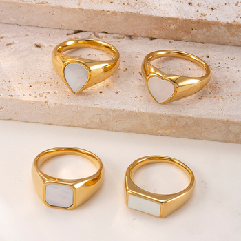 Geometrijski prsten s oblikom školjke, od nehrđajućeg čelika, s 18K zlatnim premazom, retro stil za žene
