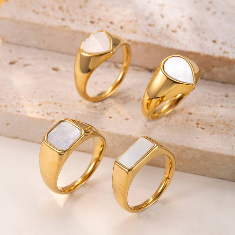 Geometrijski prsten s oblikom školjke, od nehrđajućeg čelika, s 18K zlatnim premazom, retro stil za žene